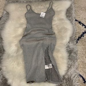 Grey Midi Dress w/ Slit - URBAN OUTFITTERS